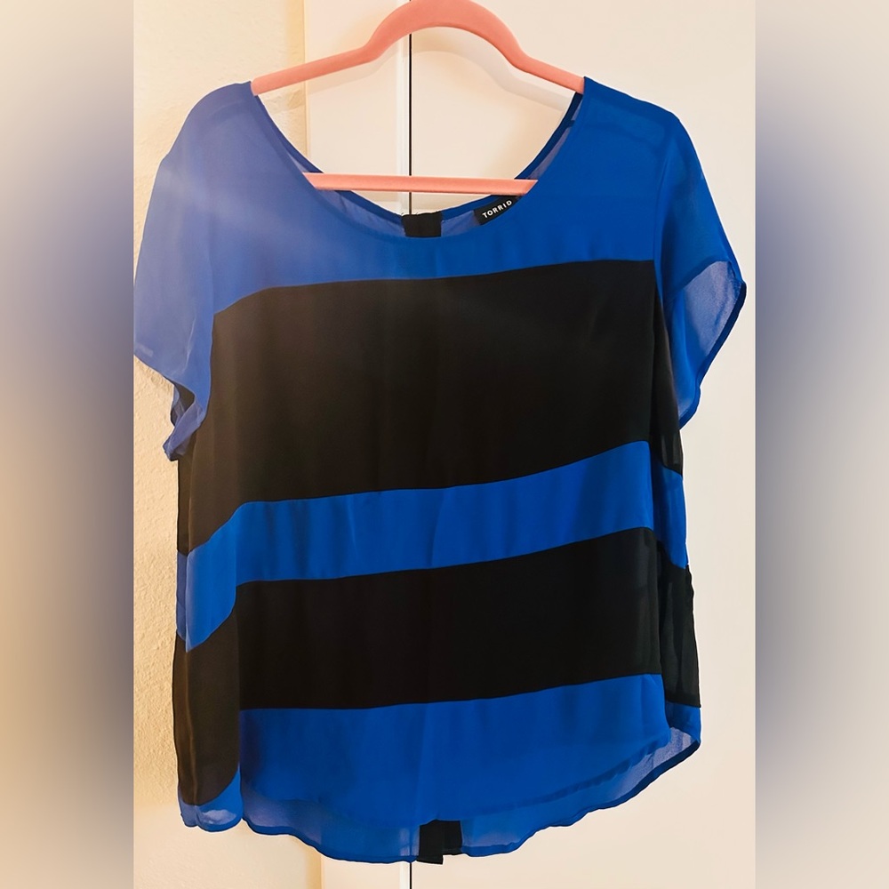 Torrid Blue and Black Colorblock Blouse